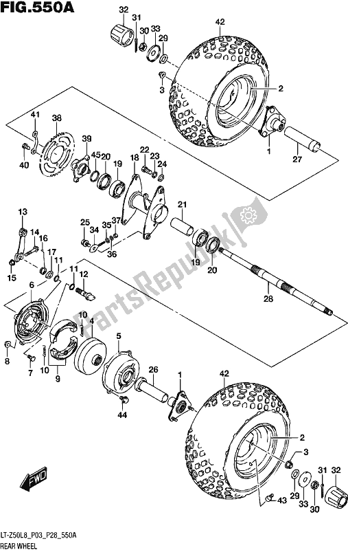 All parts for the Rear Wheel of the Suzuki LT-Z 50 2018