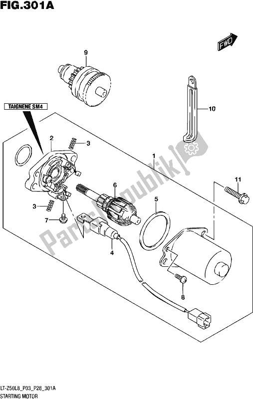 All parts for the Starting Motor of the Suzuki LT-Z 50 2018