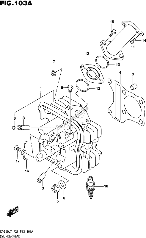 All parts for the Cylinder Head of the Suzuki LT-Z 90 2017