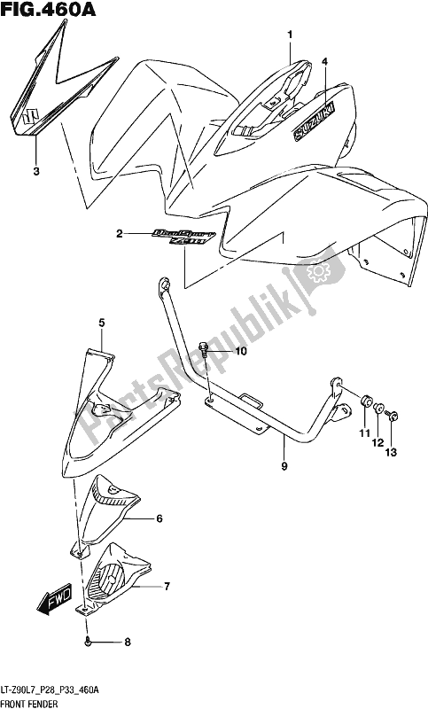 All parts for the Front Fender of the Suzuki LT-Z 90 2017