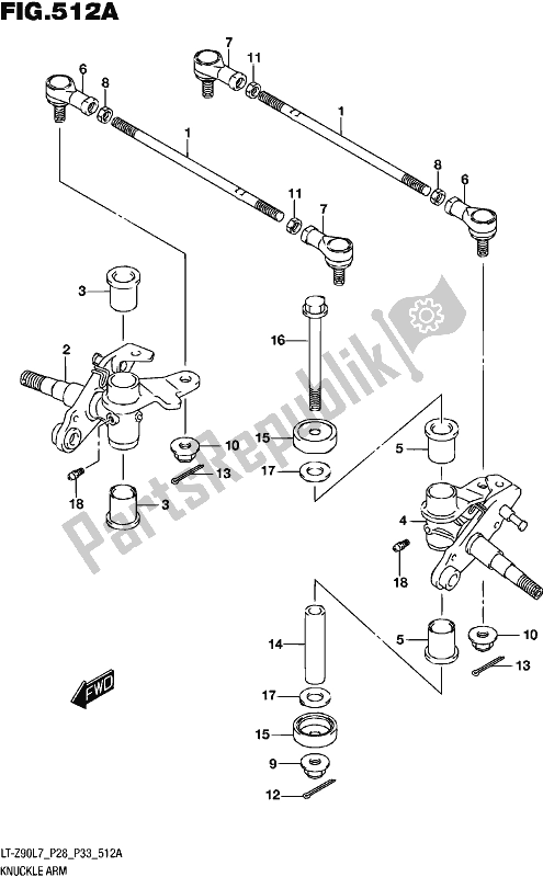 All parts for the Knuckle Arm of the Suzuki LT-Z 90 2017