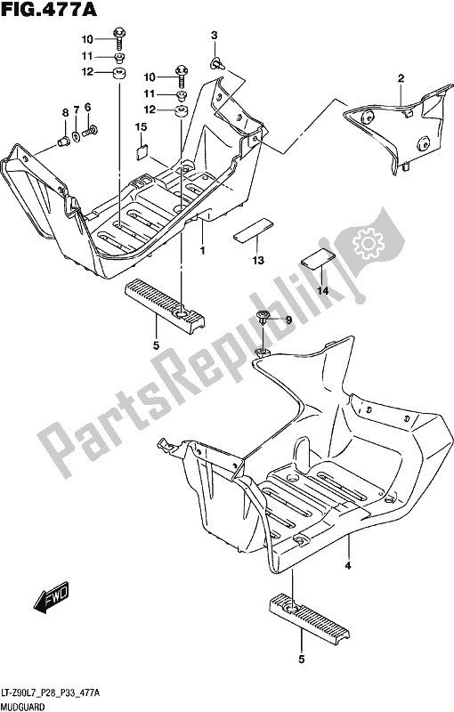 All parts for the Mudguard of the Suzuki LT-Z 90 2017