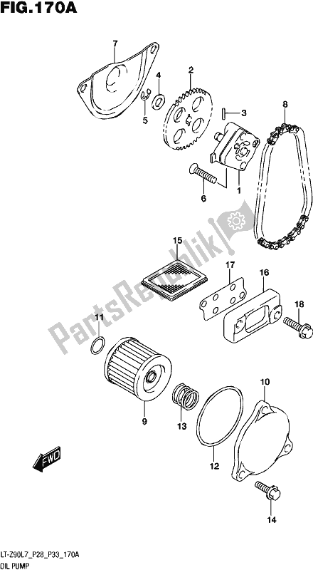 All parts for the Oil Pump of the Suzuki LT-Z 90 2017