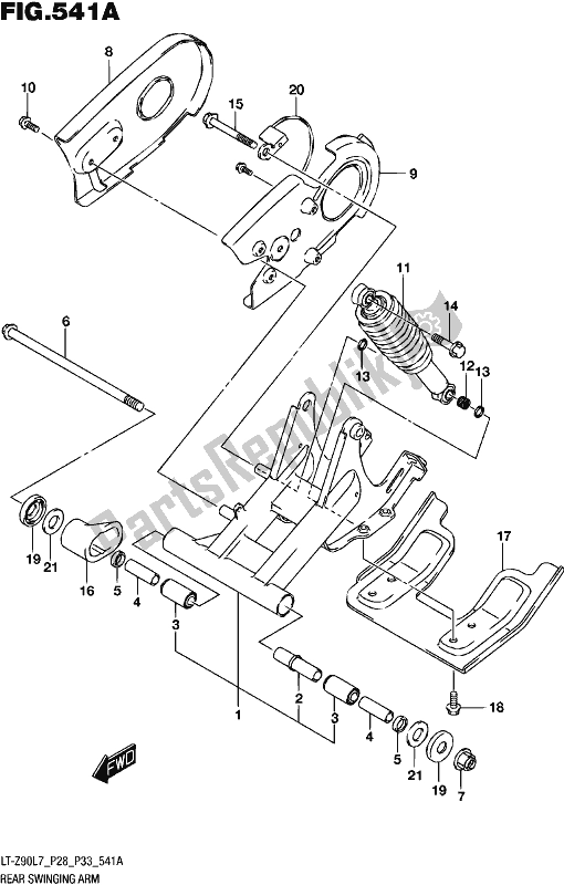 All parts for the Rear Swingingarm of the Suzuki LT-Z 90 2017