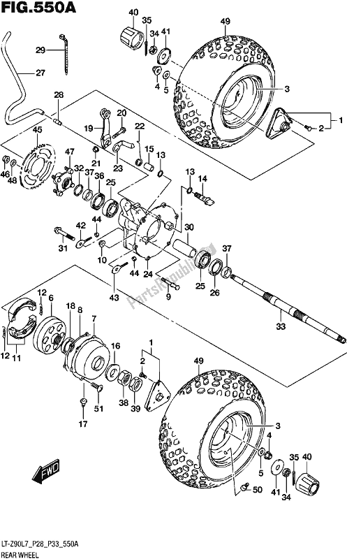 All parts for the Rear Wheel of the Suzuki LT-Z 90 2017