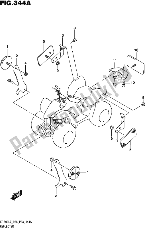 All parts for the Reflector of the Suzuki LT-Z 90 2017