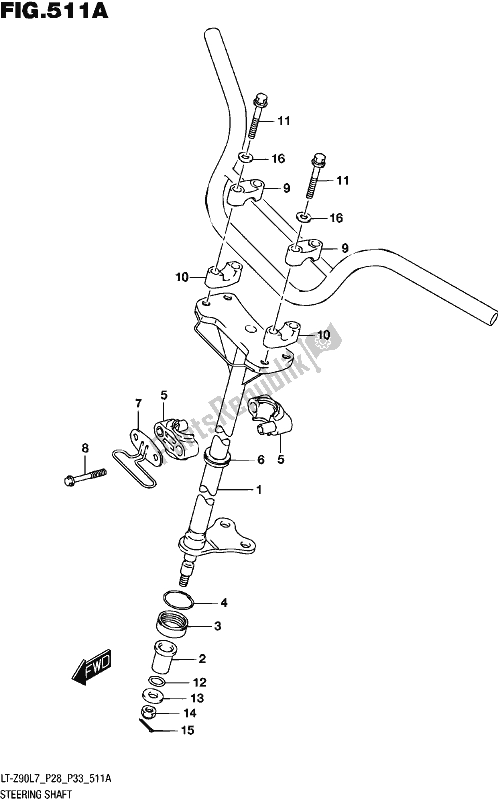 All parts for the Steering Shaft of the Suzuki LT-Z 90 2017