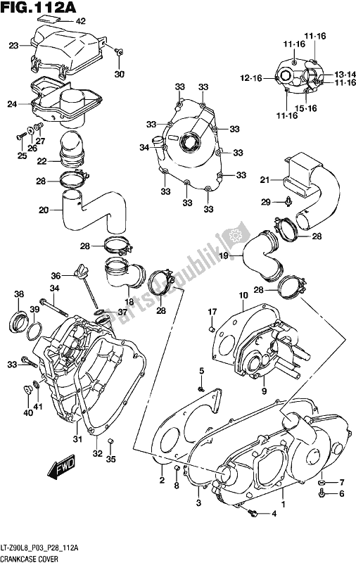 All parts for the Crankcase Cover of the Suzuki LT-Z 90 2018