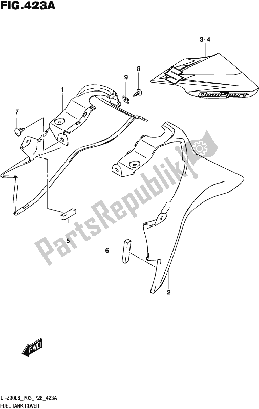 All parts for the Fuel Tank Cover of the Suzuki LT-Z 90 2018