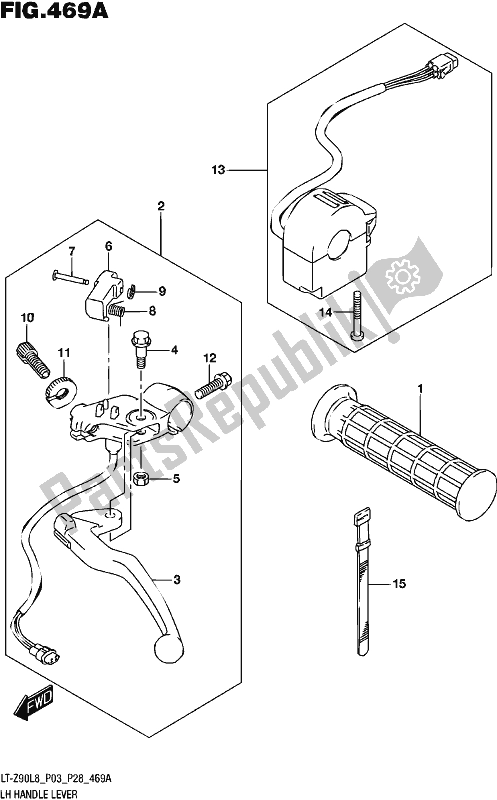 All parts for the Lh Handle Lever of the Suzuki LT-Z 90 2018