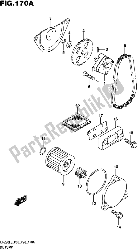 All parts for the Oil Pump of the Suzuki LT-Z 90 2018