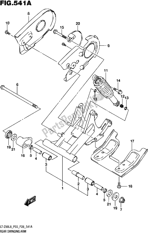 All parts for the Rear Swingingarm of the Suzuki LT-Z 90 2018