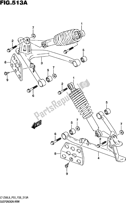 All parts for the Suspension Arm of the Suzuki LT-Z 90 2018