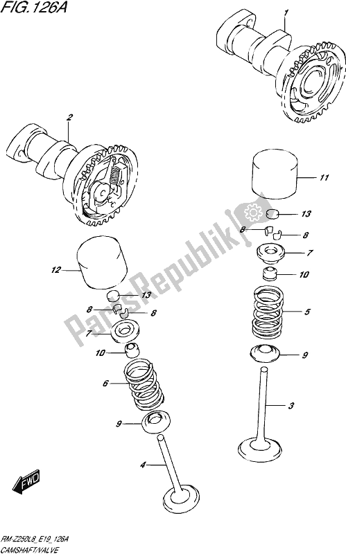 All parts for the Camshaft/valve of the Suzuki RM-Z 250 2018