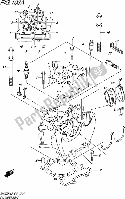 All parts for the Cylinder Head of the Suzuki RM-Z 250 2018