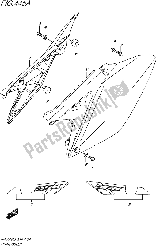 All parts for the Frame Cover of the Suzuki RM-Z 250 2018