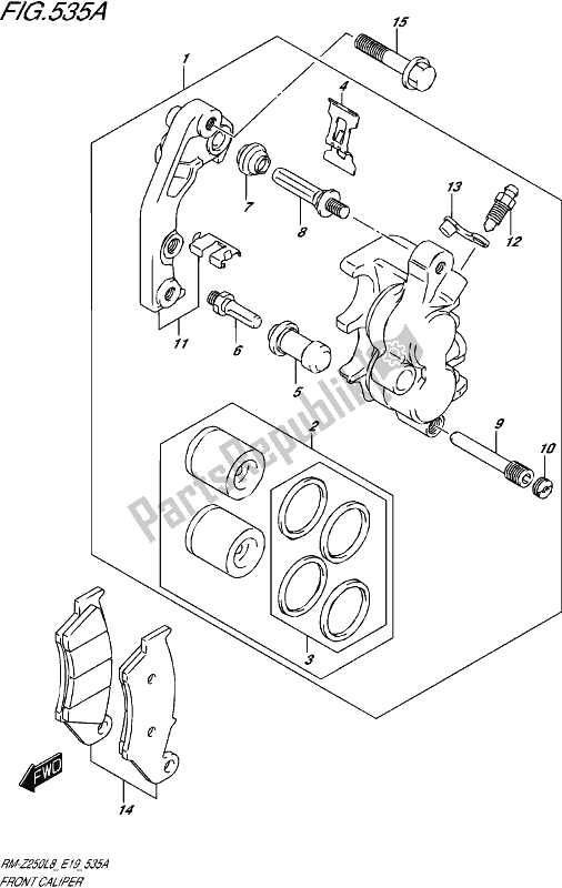 All parts for the Front Caliper of the Suzuki RM-Z 250 2018