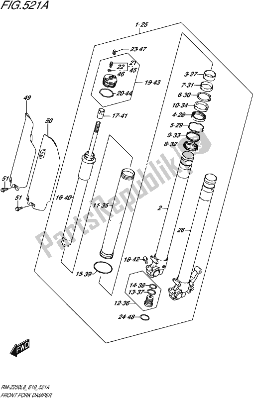 All parts for the Front Fork Damper of the Suzuki RM-Z 250 2018