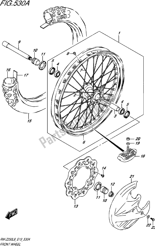 All parts for the Front Wheel of the Suzuki RM-Z 250 2018