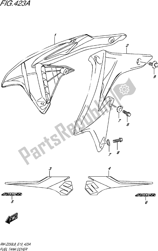 All parts for the Fuel Tank Cover of the Suzuki RM-Z 250 2018