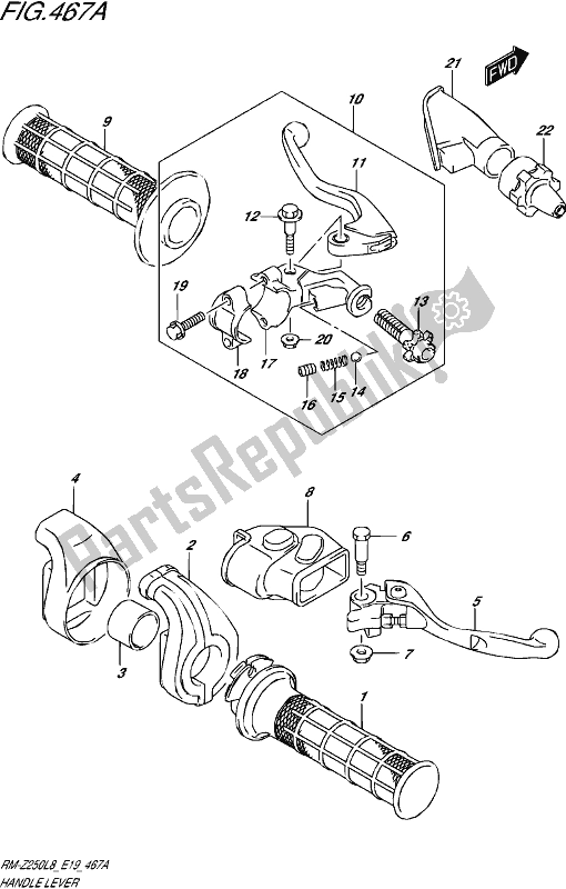 All parts for the Handle Lever of the Suzuki RM-Z 250 2018