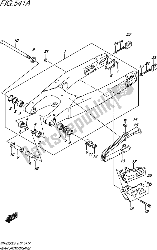 All parts for the Rear Swingingarm of the Suzuki RM-Z 250 2018