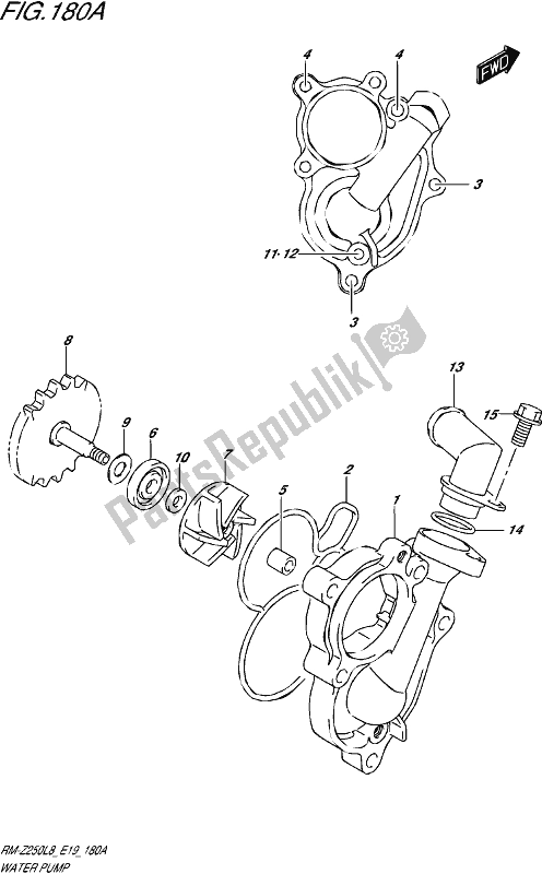 All parts for the Water Pump of the Suzuki RM-Z 250 2018