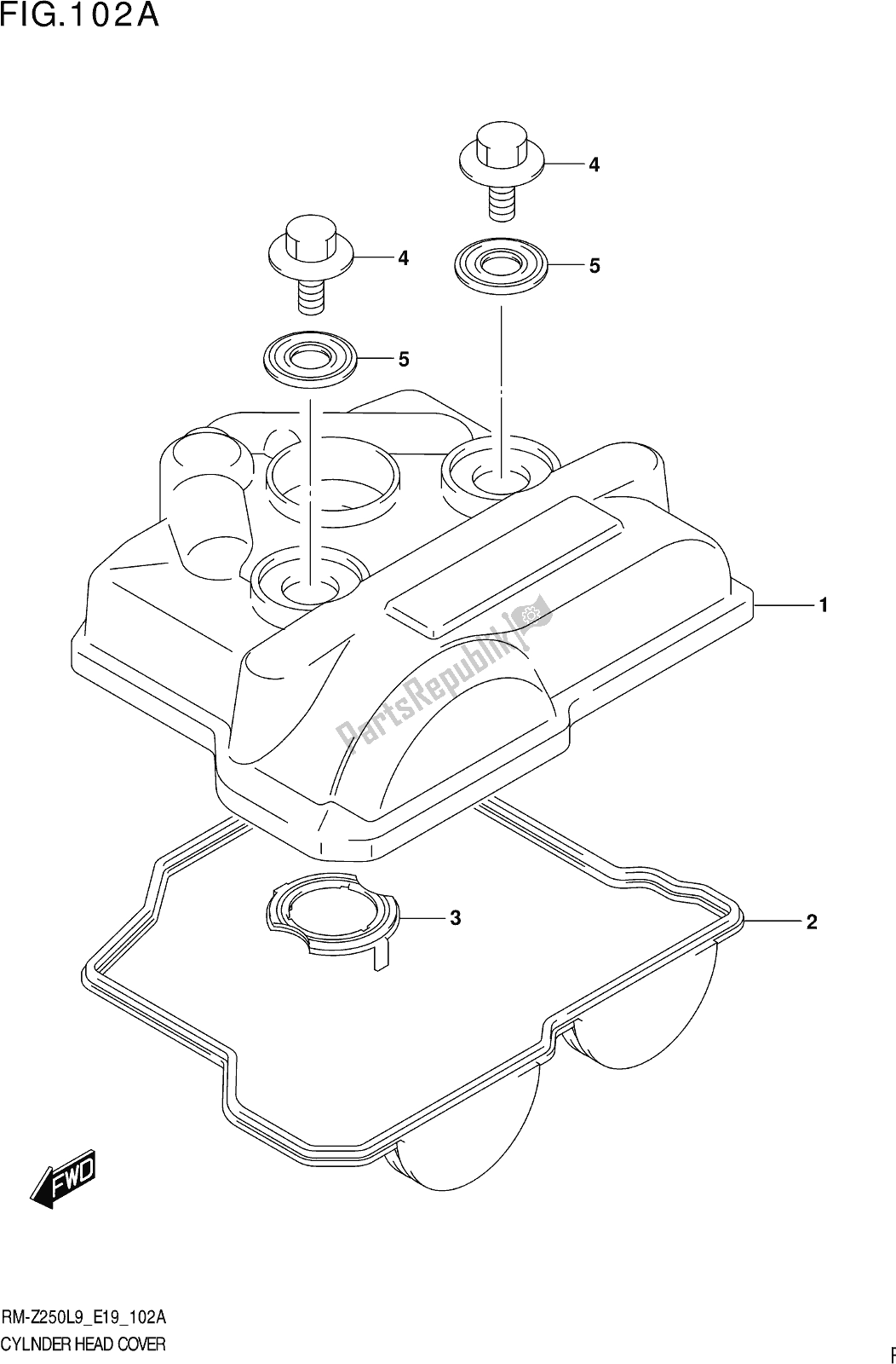 Alle onderdelen voor de Fig. 102a Cylinder Head Cover van de Suzuki RM-Z 250 2019