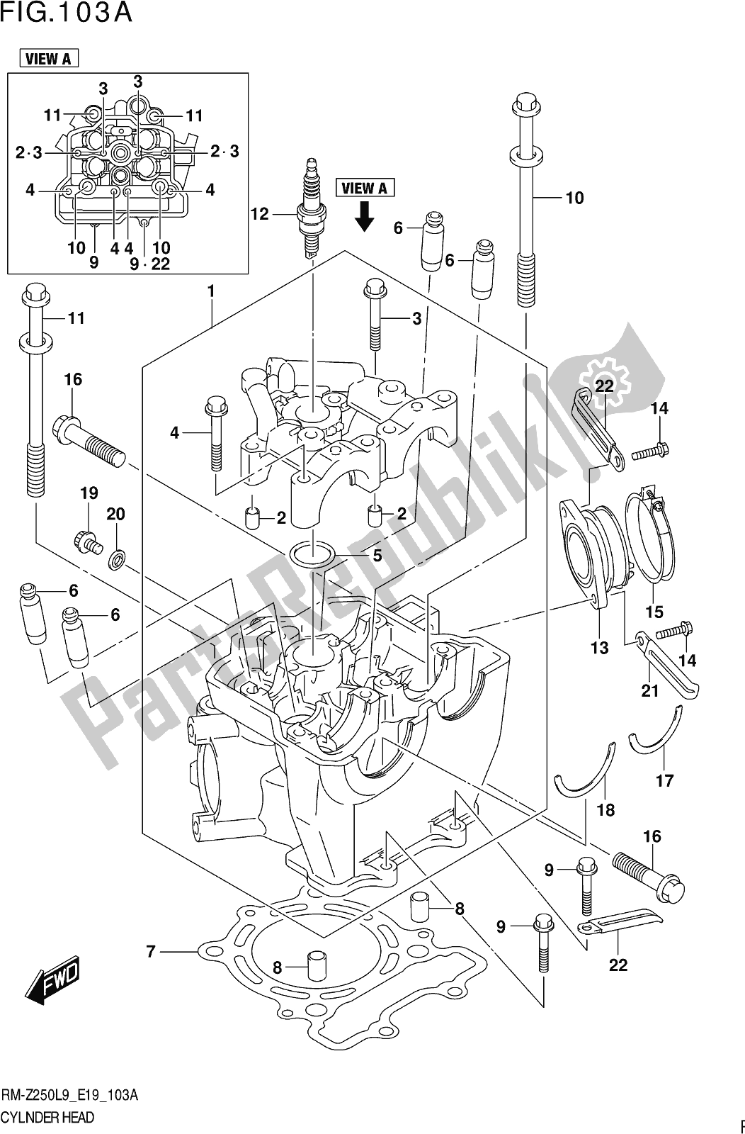 Alle onderdelen voor de Fig. 103a Cylinder Head van de Suzuki RM-Z 250 2019