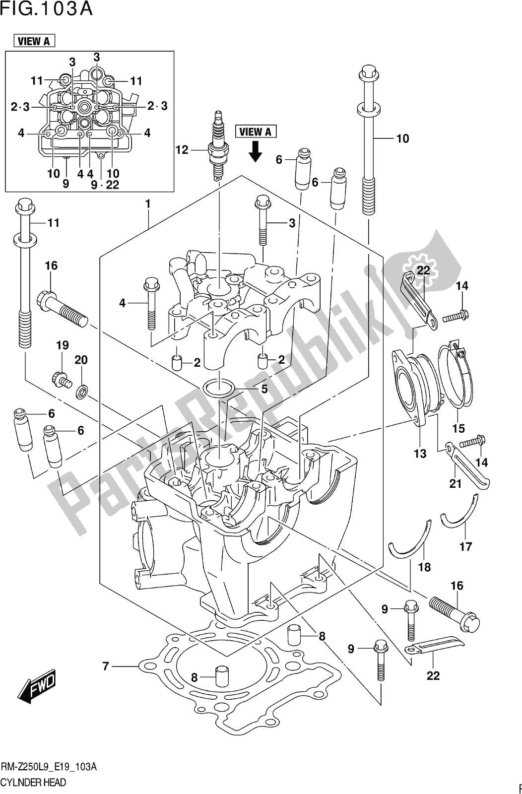 Alle onderdelen voor de Fig. 103a Cylinder Head van de Suzuki RM-Z 250 2019