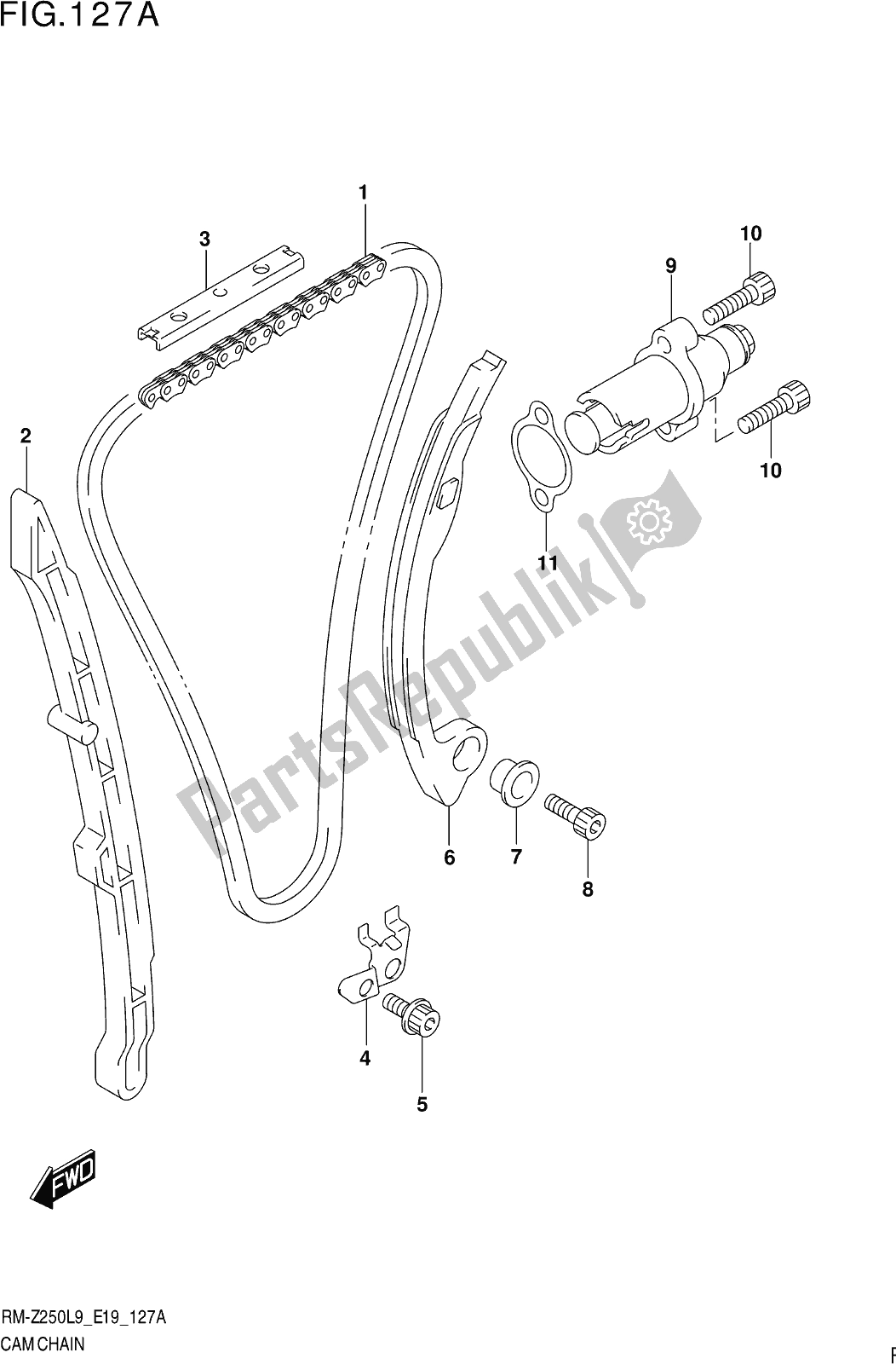 Alle onderdelen voor de Fig. 127a Cam Chain van de Suzuki RM-Z 250 2019