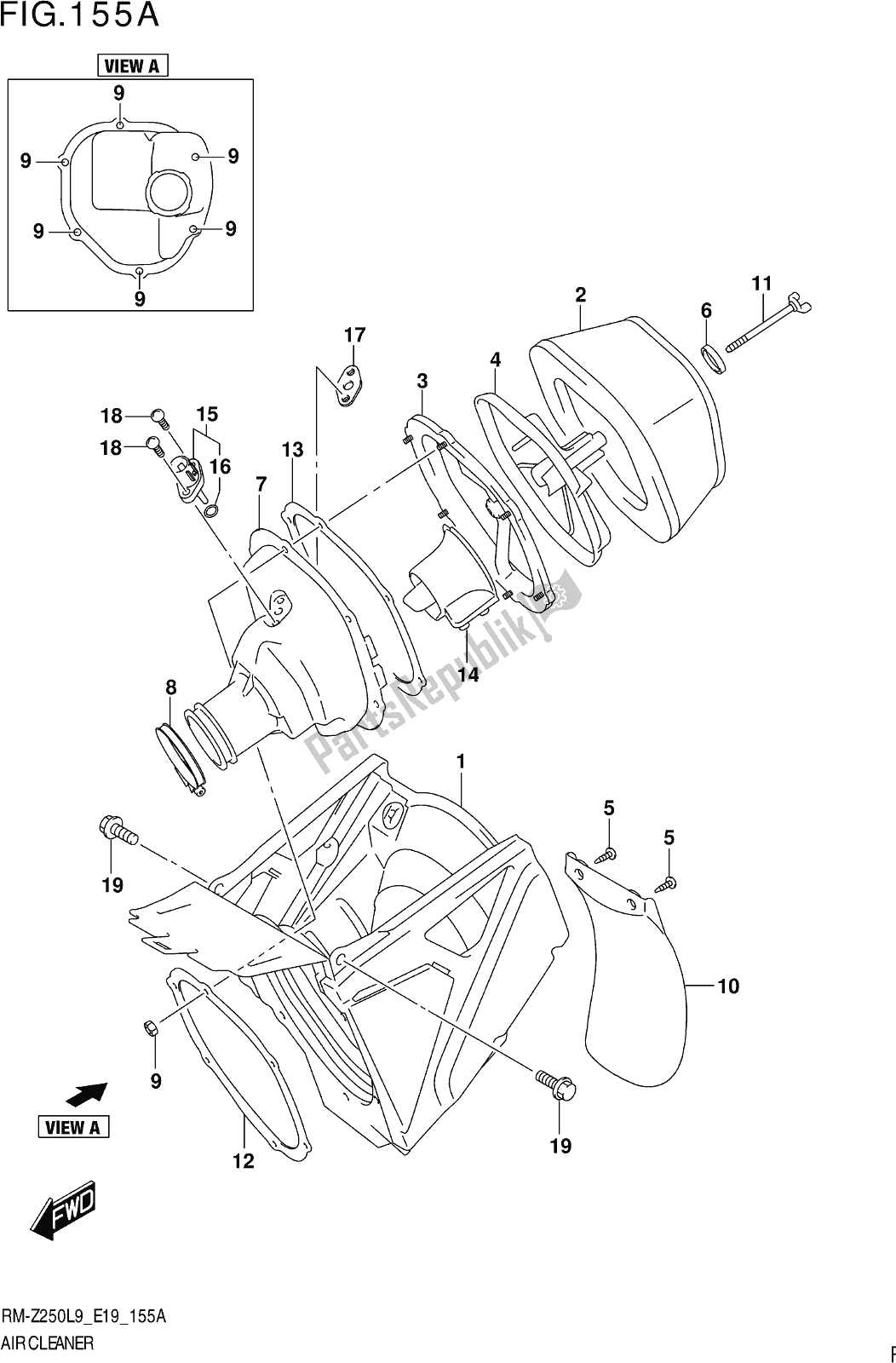 Alle onderdelen voor de Fig. 155a Air Cleaner van de Suzuki RM-Z 250 2019