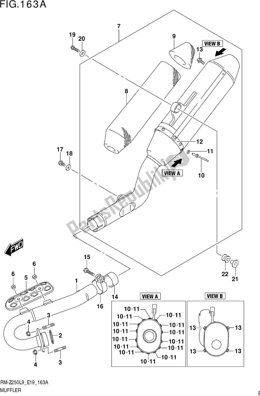 Alle onderdelen voor de Fig. 163a Muffler van de Suzuki RM-Z 250 2019