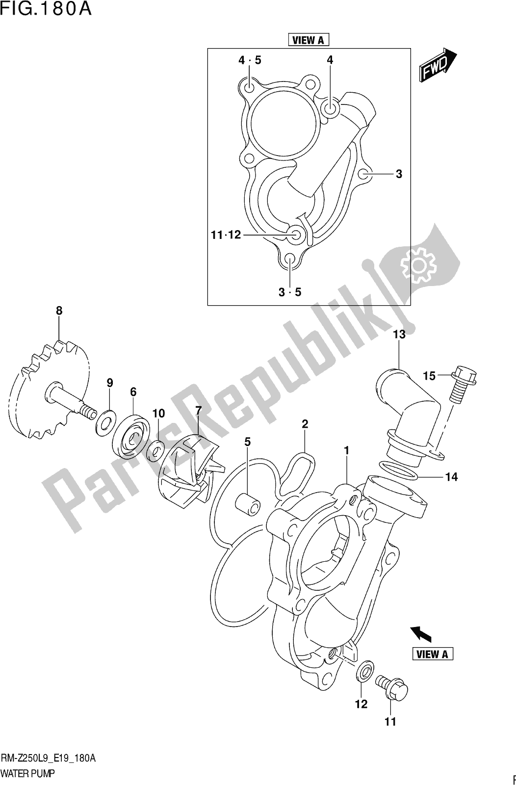 Todas as partes de Fig. 180a Water Pump do Suzuki RM-Z 250 2019