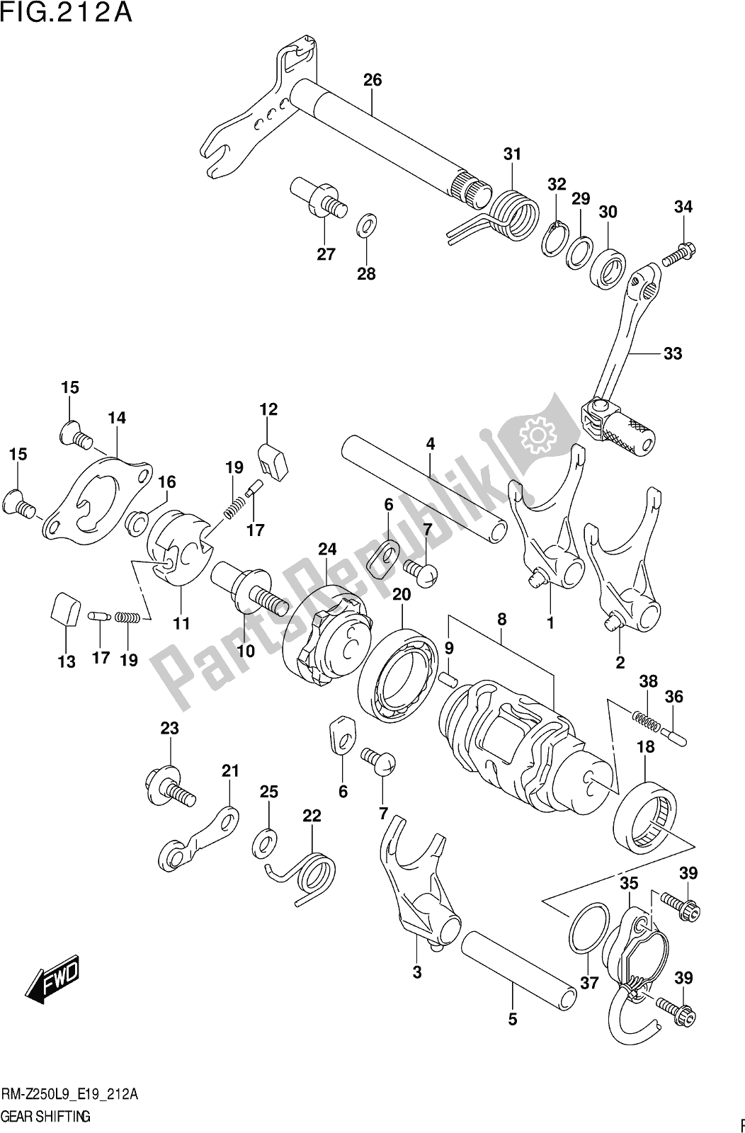 Alle onderdelen voor de Fig. 212a Gear Shifting van de Suzuki RM-Z 250 2019
