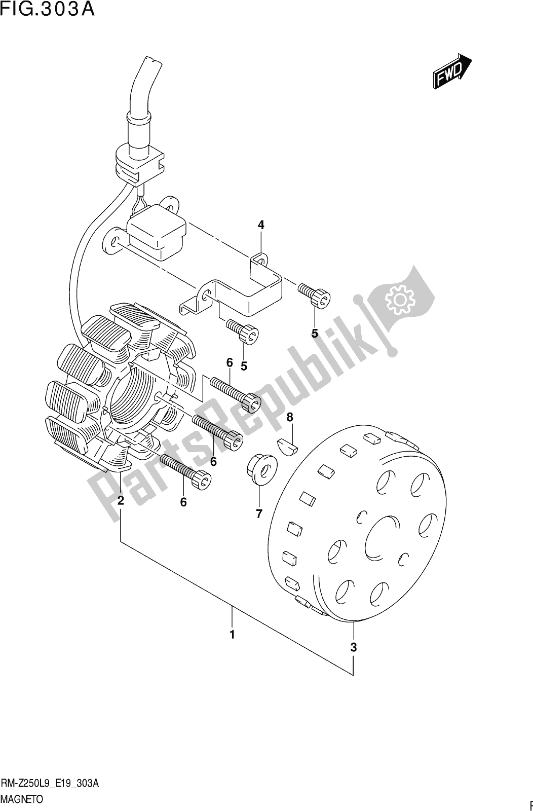 Alle onderdelen voor de Fig. 303a Magneto van de Suzuki RM-Z 250 2019