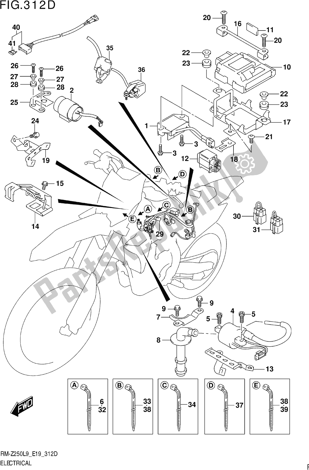 Alle onderdelen voor de Fig. 312d Electrical van de Suzuki RM-Z 250 2019