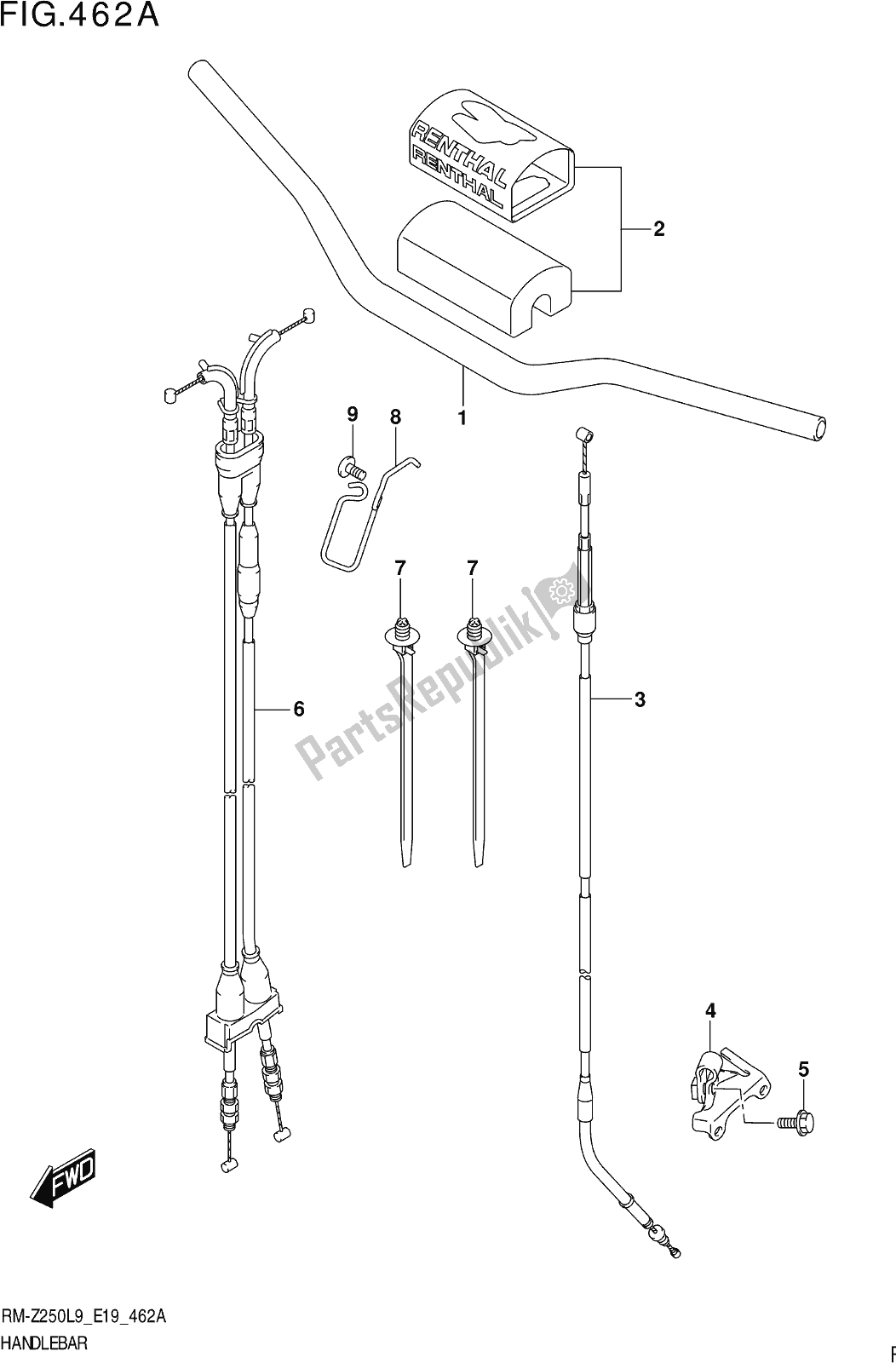 Alle onderdelen voor de Fig. 462a Handlebar van de Suzuki RM-Z 250 2019