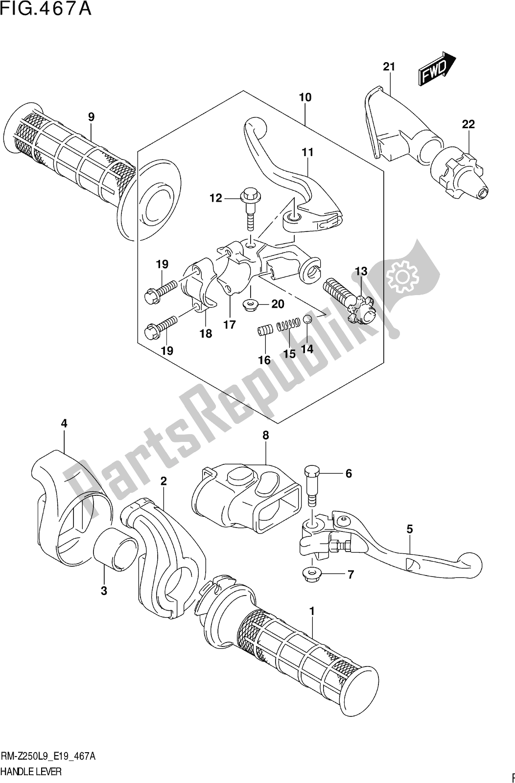 Todas las partes para Fig. 467a Handle Lever de Suzuki RM-Z 250 2019