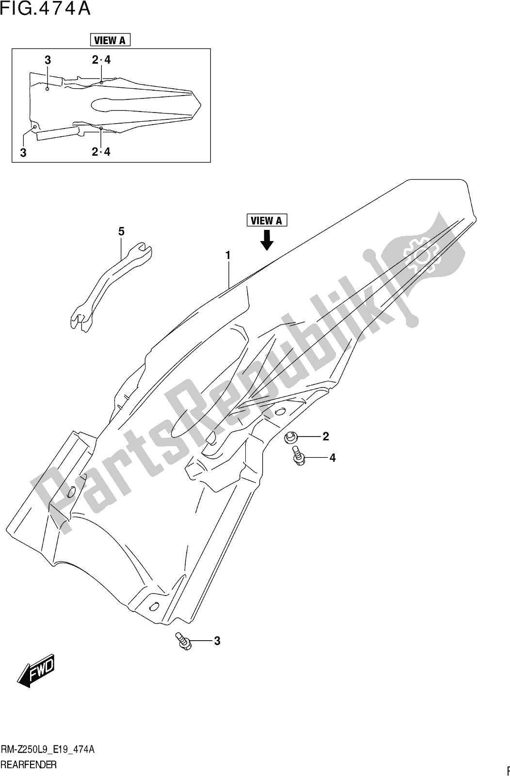 Alle onderdelen voor de Fig. 474a Rear Fender van de Suzuki RM-Z 250 2019