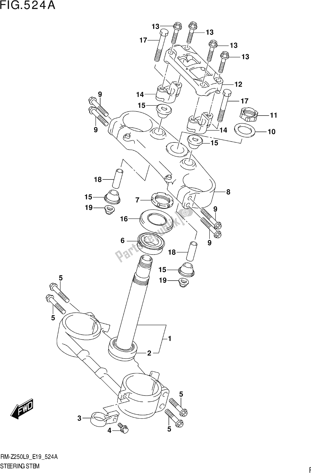 Alle onderdelen voor de Fig. 524a Steering Stem van de Suzuki RM-Z 250 2019
