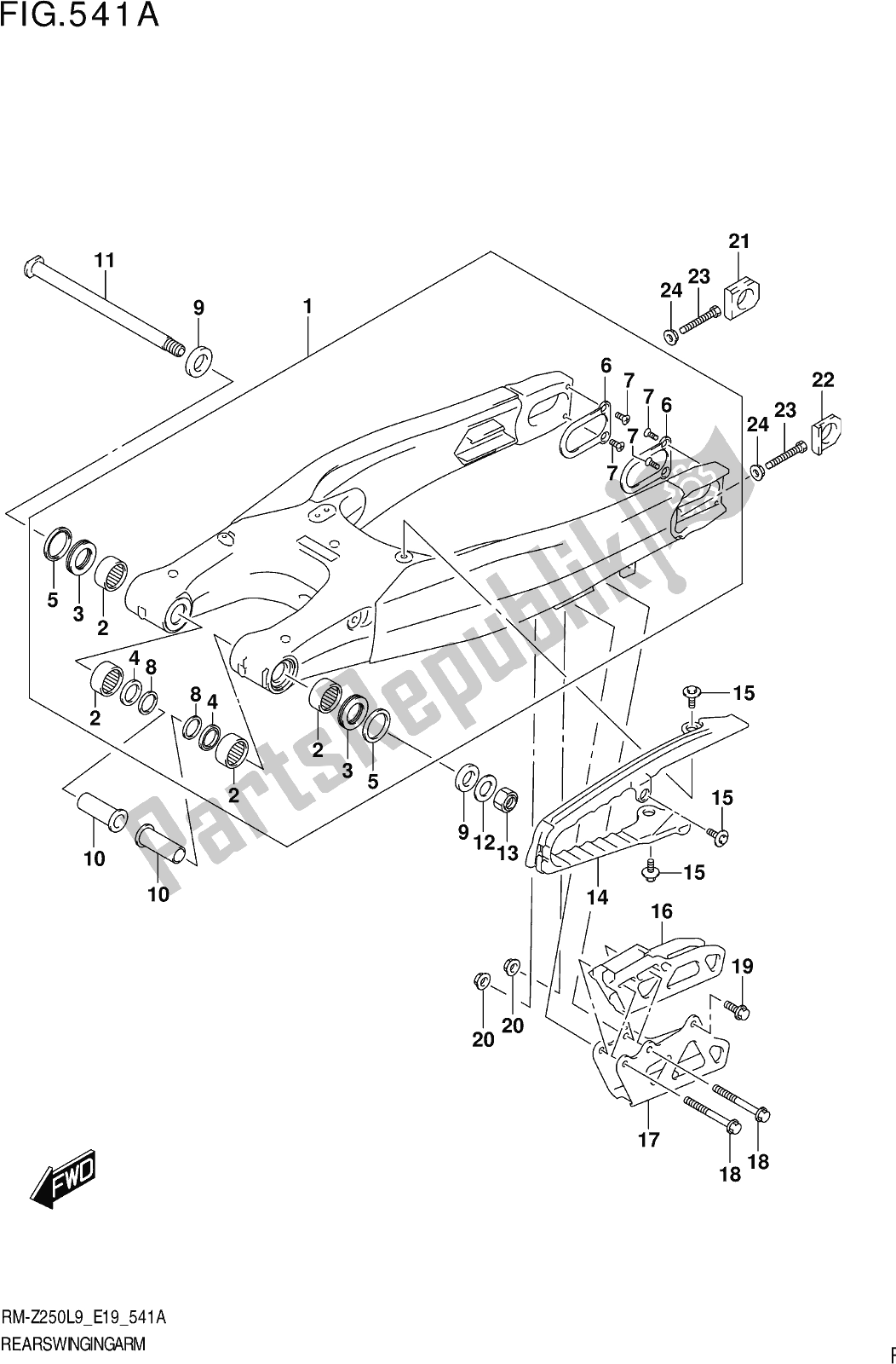 Alle onderdelen voor de Fig. 541a Rear Swingingarm van de Suzuki RM-Z 250 2019