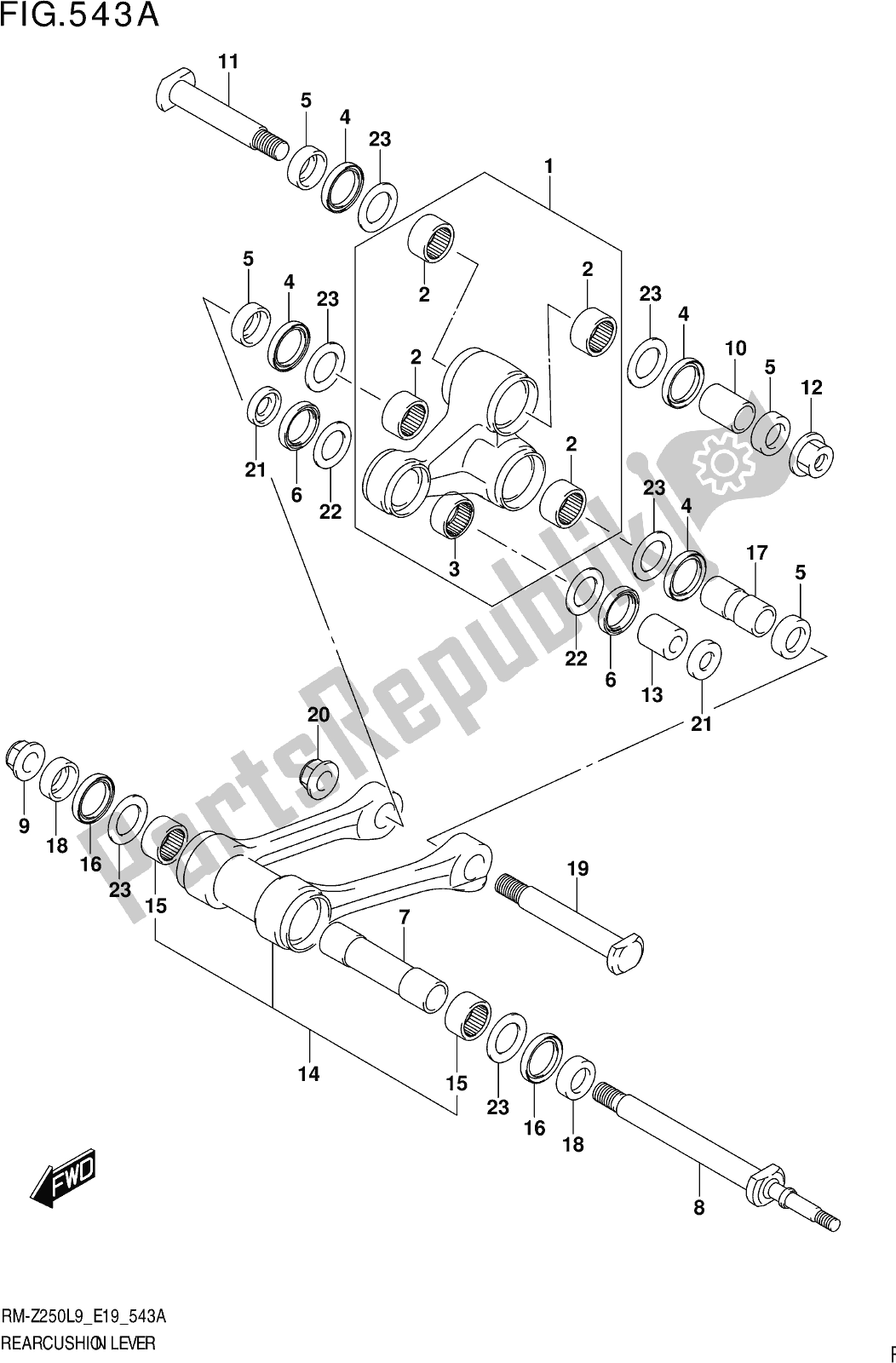Tutte le parti per il Fig. 543a Rear Cushion Lever del Suzuki RM-Z 250 2019