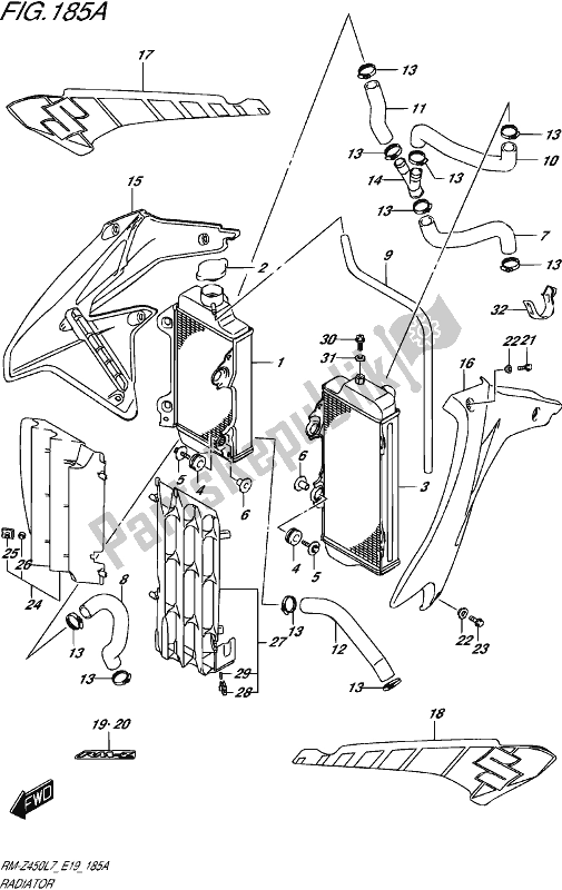 All parts for the Radiator of the Suzuki RM-Z 450 2017