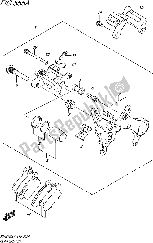 All parts for the Rear Caliper of the Suzuki RM-Z 450 2017