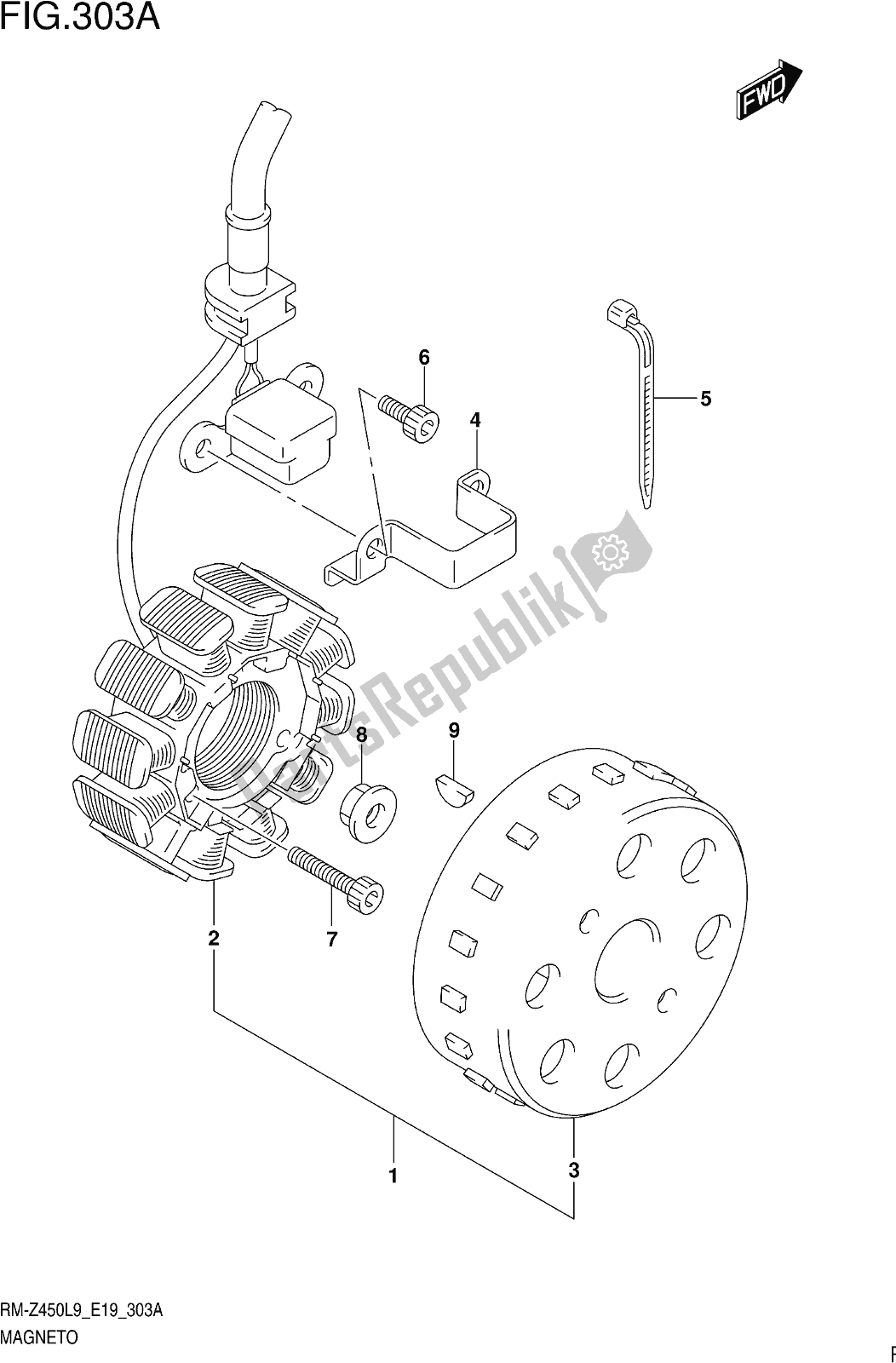 Todas as partes de Fig. 303a Magneto do Suzuki RM-Z 450 2019