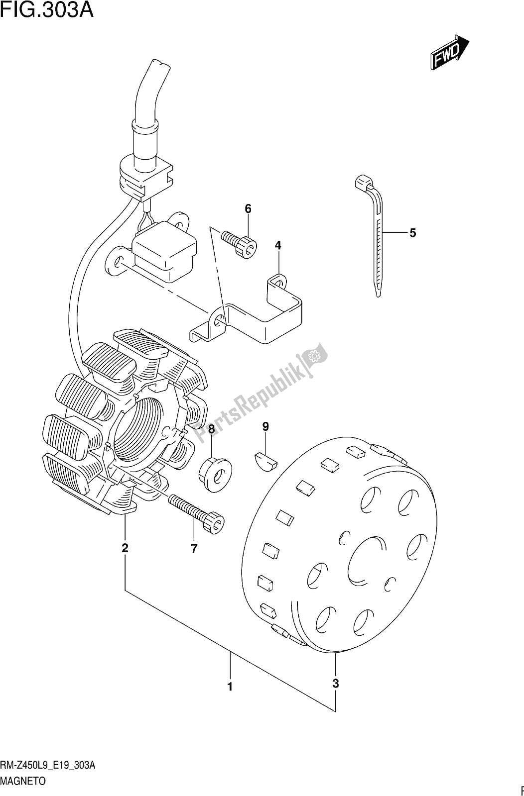 Todas as partes de Fig. 303a Magneto do Suzuki RM-Z 450 2019