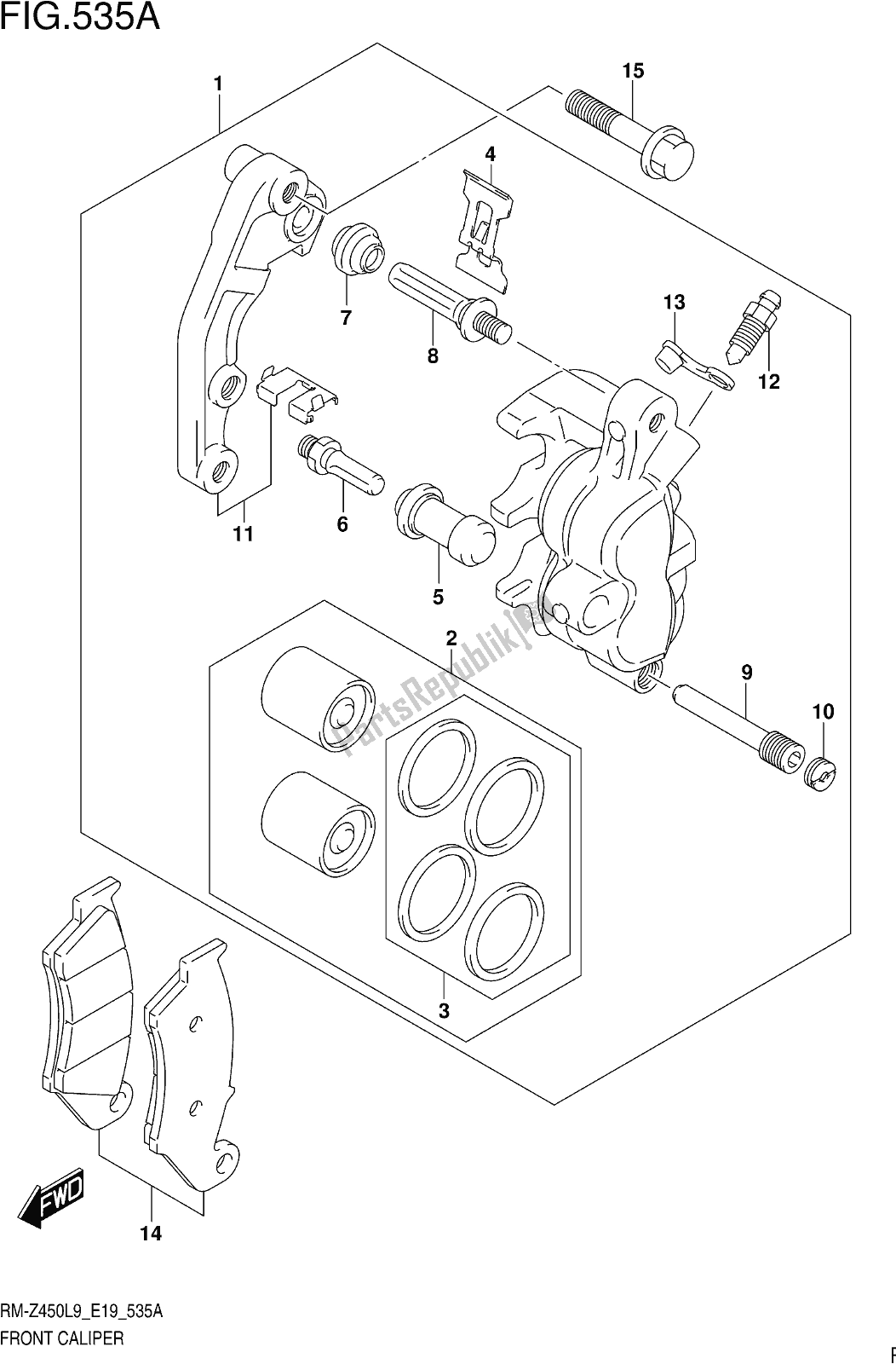 Toutes les pièces pour le Fig. 535a Front Caliper du Suzuki RM-Z 450 2019