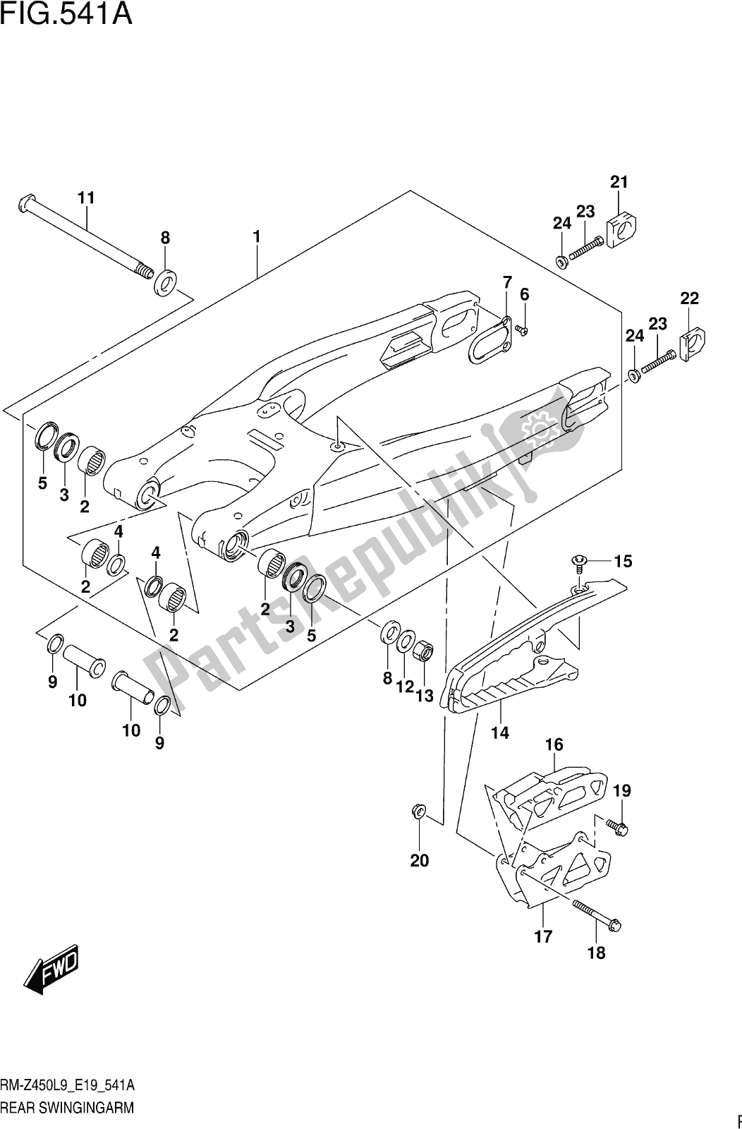 Todas as partes de Fig. 541a Rear Swingingarm do Suzuki RM-Z 450 2019