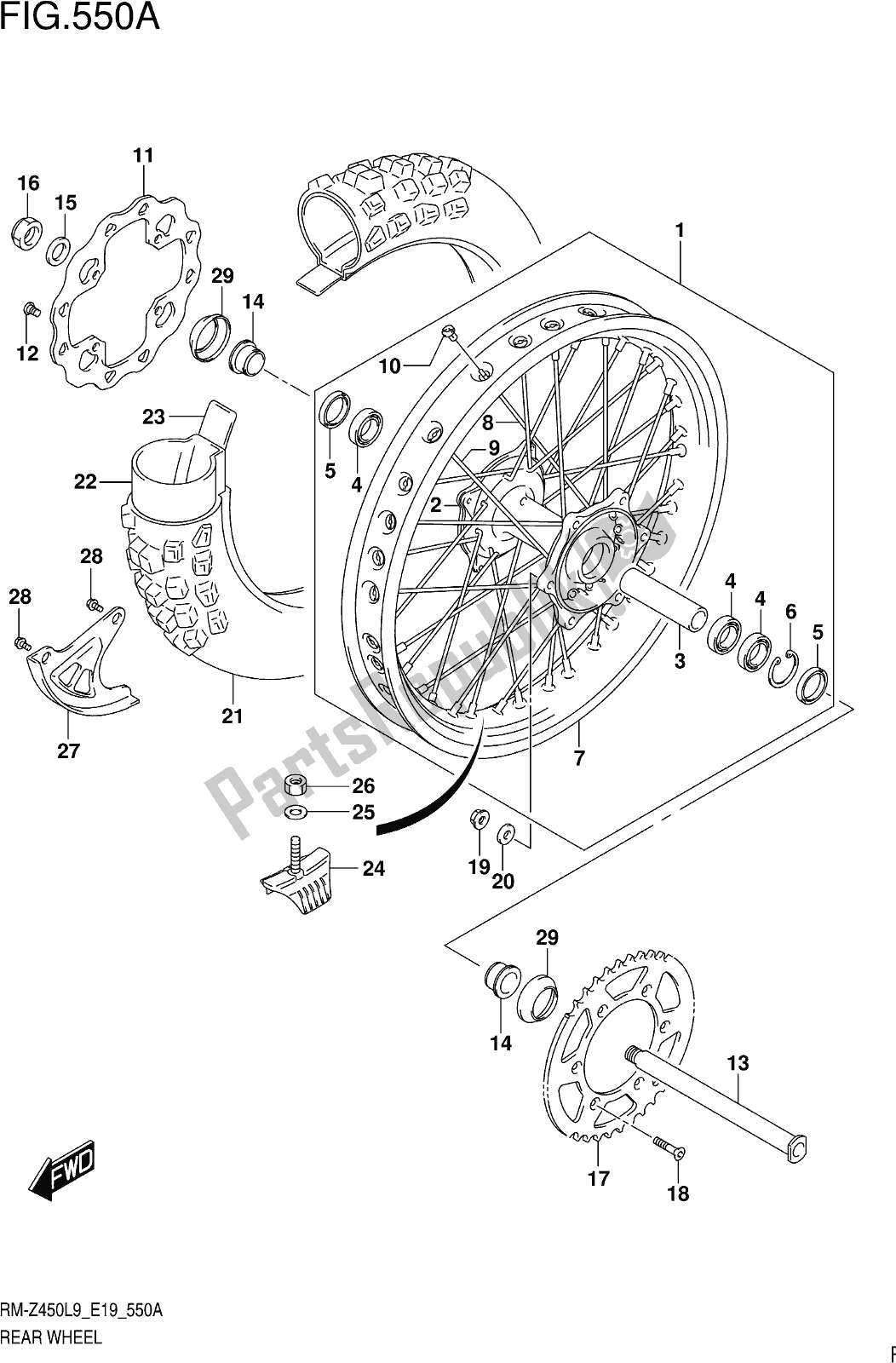 Todas as partes de Fig. 550a Rear Wheel do Suzuki RM-Z 450 2019